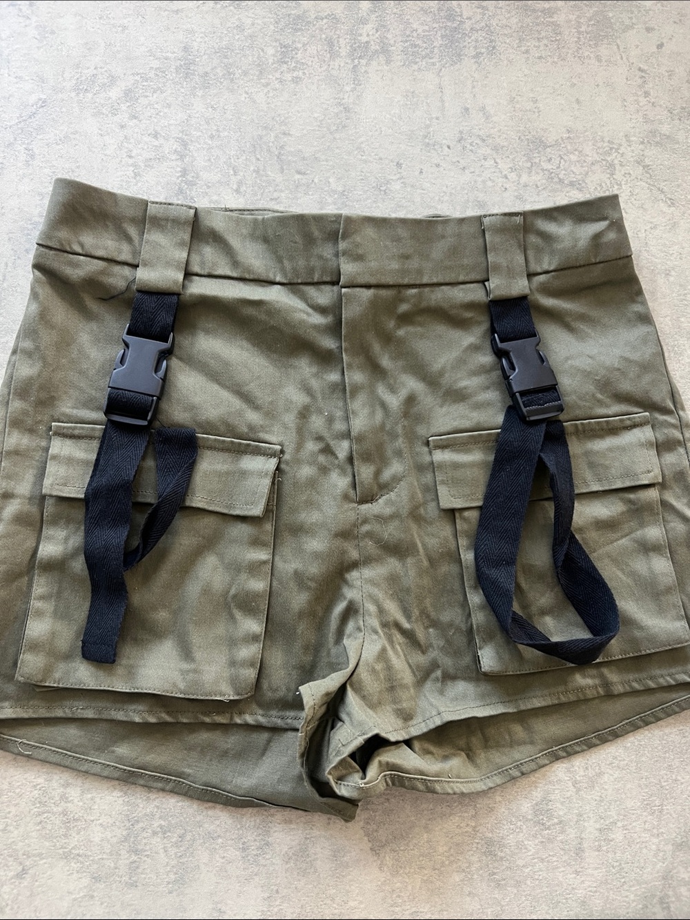 Olive Green Utility Shorts with Buckle Straps